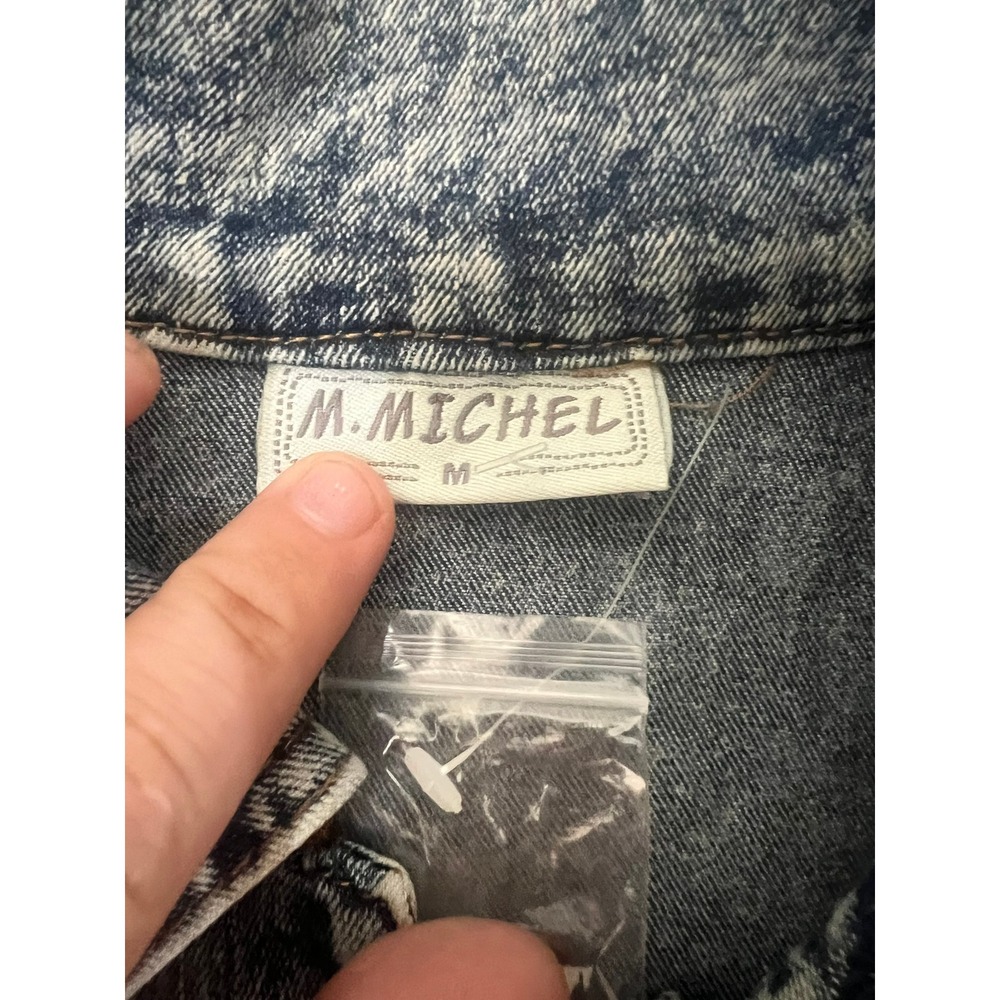 M. Michel Premium Acid Wash Denim Vest Rhinestone Studded Blue MM-JAK-879 M - Picture 2 of 5
